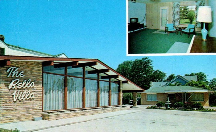 Bella-Villa Motel and Restaurant (Bella Villa Motel, Super 8 by Wyndham, Park Inn) - Vintage Postcard 1